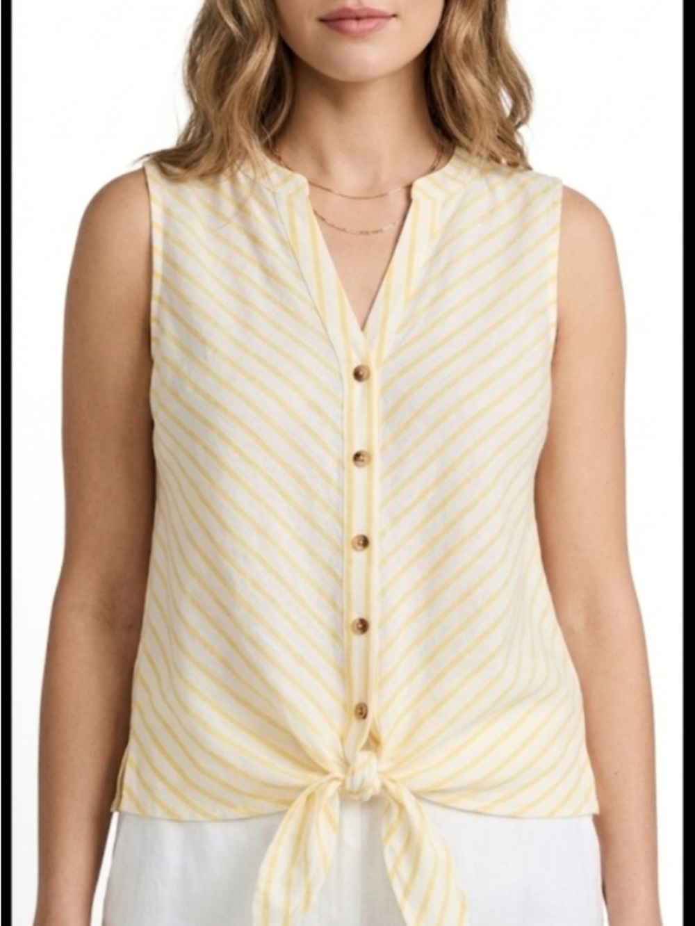 MAEVE by antrophologie Yellow Striped Sleeveless tie front Blouse size 4